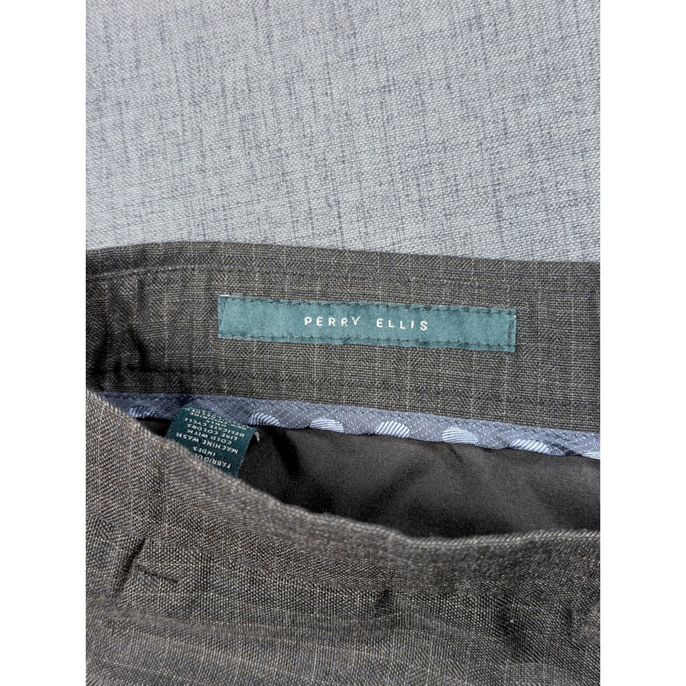 Perry Ellis Mens Gray Micro Grid Dress Pants 34x32 Flat Front 43HB7305 - Picture 5 of 8